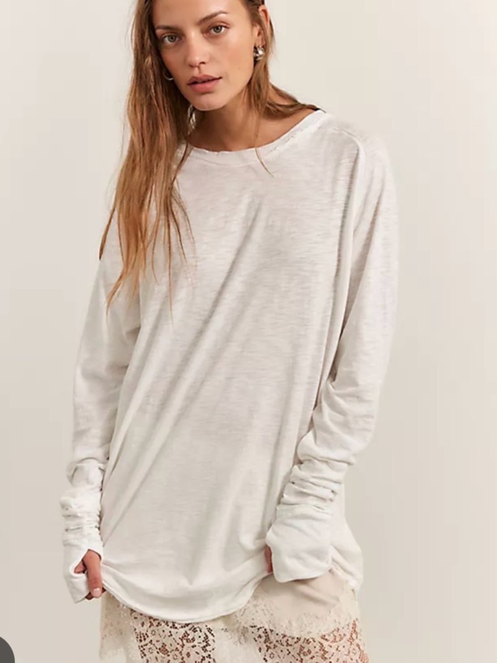 Free People We The Free Arden Tee White Long Sleeve Size Small
